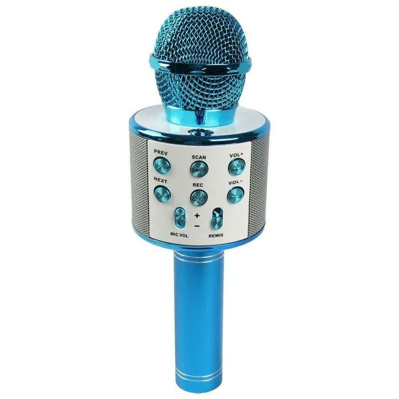 Microfone Karaokê Infantil sem Fio com Bluetooth WS858 com Cancelamento de Ruído Azul Aquilae