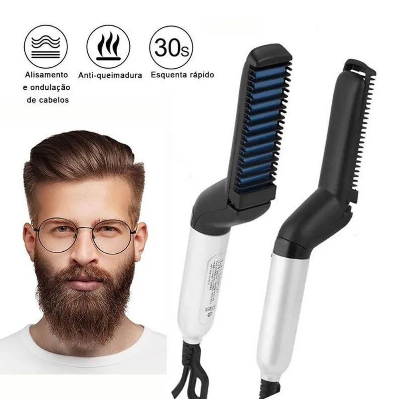 Prancha Alisadora de Barba e Cabelo 130° com Pente Elétrico Preto Aquilae Bivolt