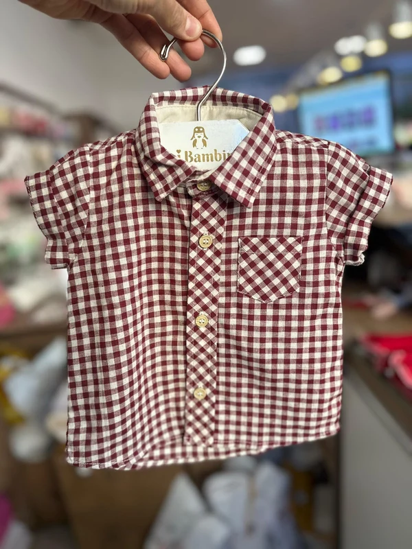 CAMISA MANGA CURTA NATALINA VICHY XADREZ LINHO BOLSO MENINO BARBARA KIDS Vermelho / 9-12M