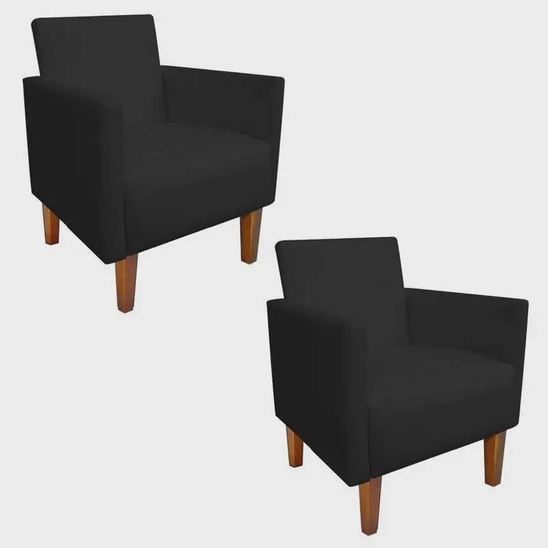 Kit 02 Poltronas Jade Corino Preto Pés Chanfrado Castanho D'Rossi