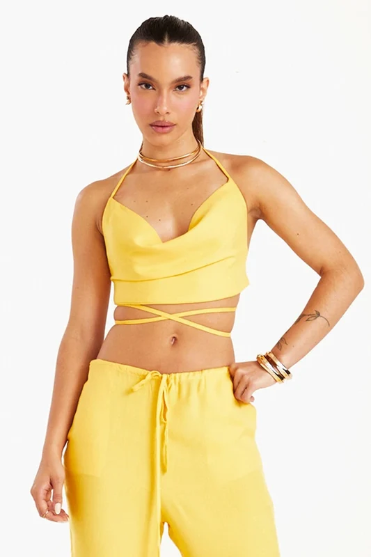 TOP FRENTE ÚNICA COM DECOTE DRAPEADO AMARELO OURO PP