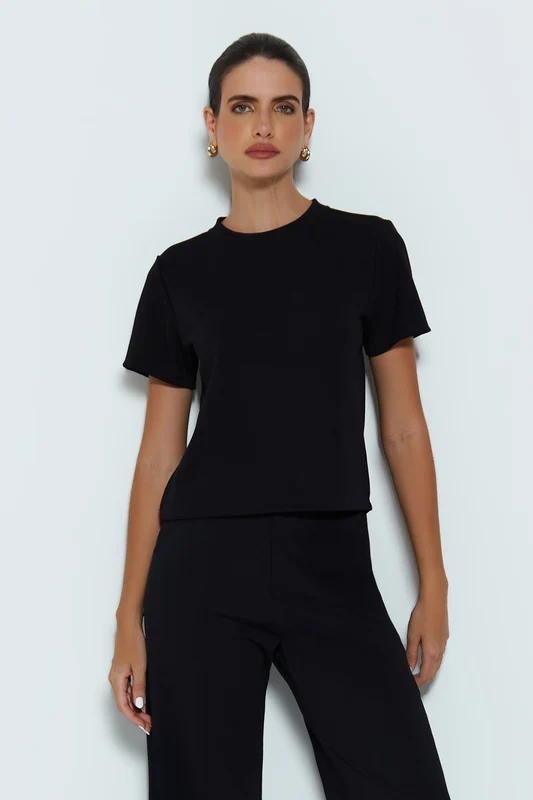 BLUSA MANGA CURTA RETA PRETO M