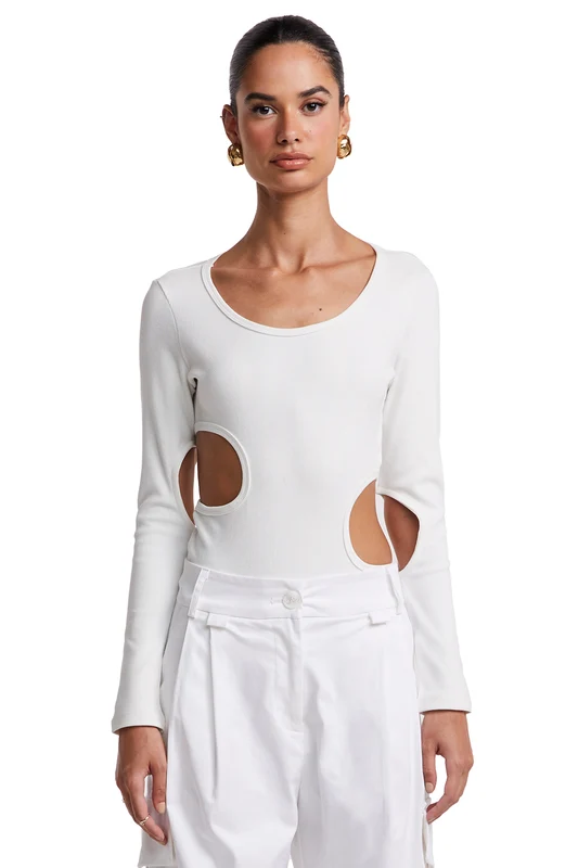 BODY MANGA LONGA COM RECORTES OFF WHITE PP