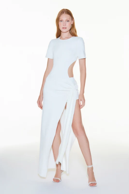 VESTIDO LONGO AMARRACAO LATERAL OFF WHITE G