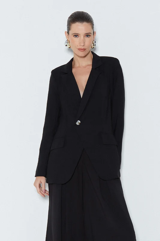 BLAZER LONGO TRANSPASSADO COM LAPELA PRETO P