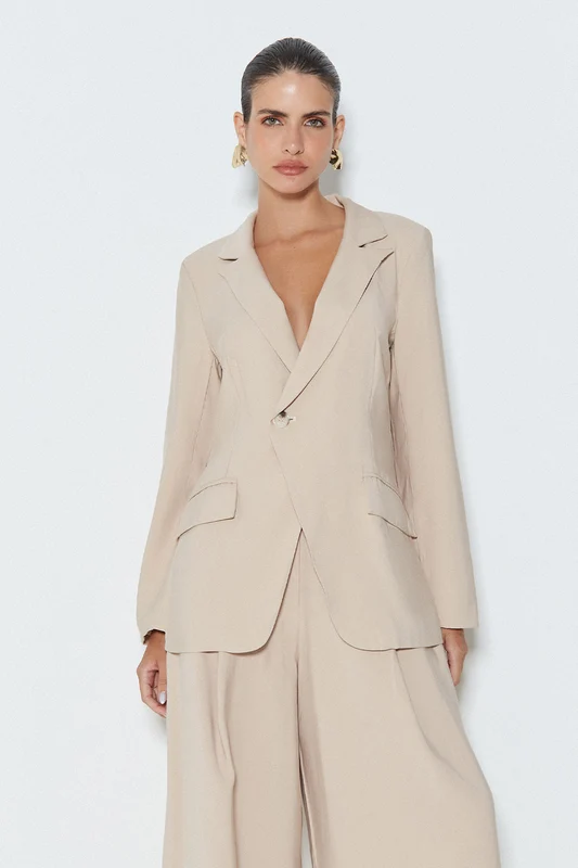 BLAZER LONGO TRANSPASSADO COM LAPELA KAKI DESERTO P
