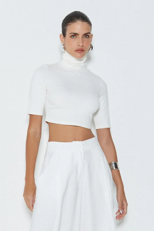 CROPPED MANGA CURTA GOLA ALTA COM ZIPER OFF WHITE G