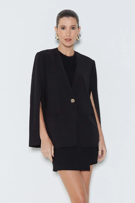 BLAZER LONGO COM FENDA NAS MANGAS PRETO P
