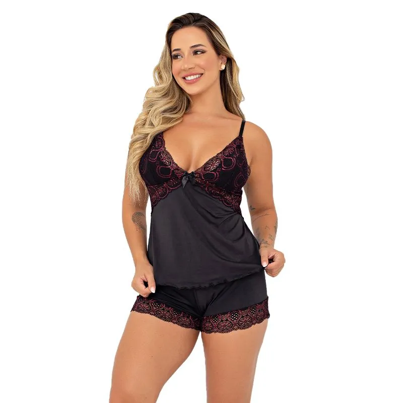 Baby Doll Izabella Pijama em Malha com Detalhes Rendados Patitex