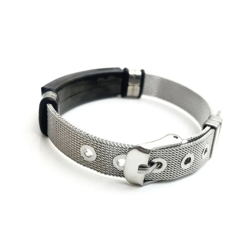 Pulseira Masculina Bracelete Malha de Aço Cruz