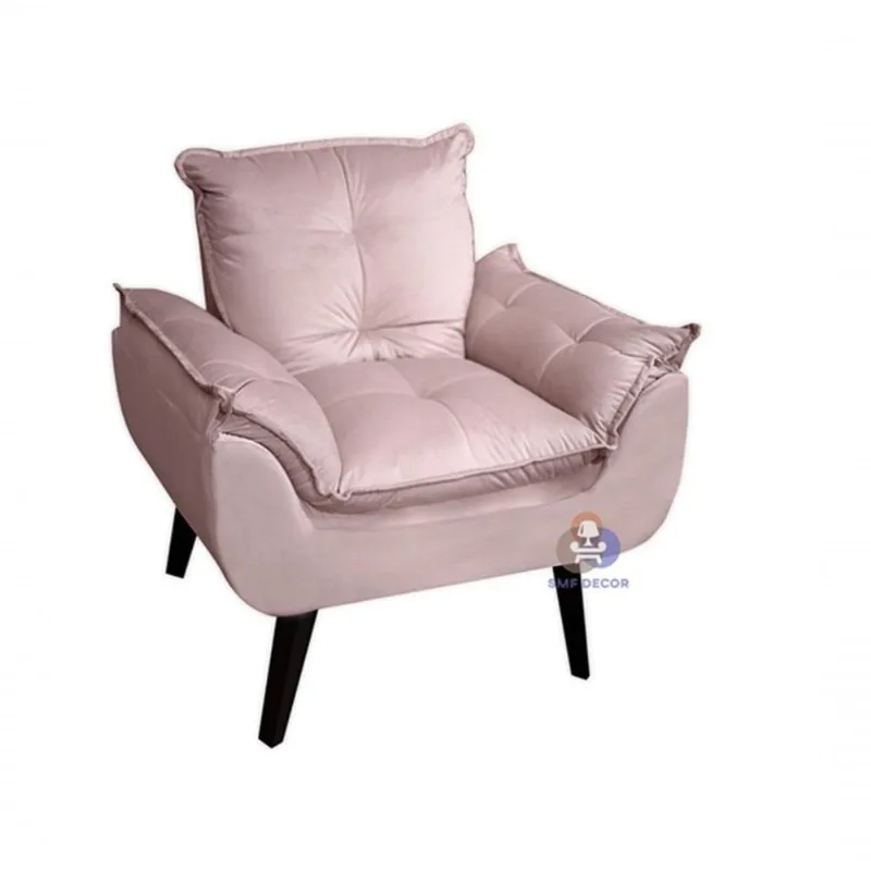 Poltrona/cadeira Decorativa Glamour Veludo Rosa Nude Com Pés Quadrado Rosa Nude