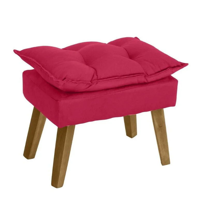 Puff Banqueta Decorativa Glamour Vermelho Com Pés Quadrado Vermelho