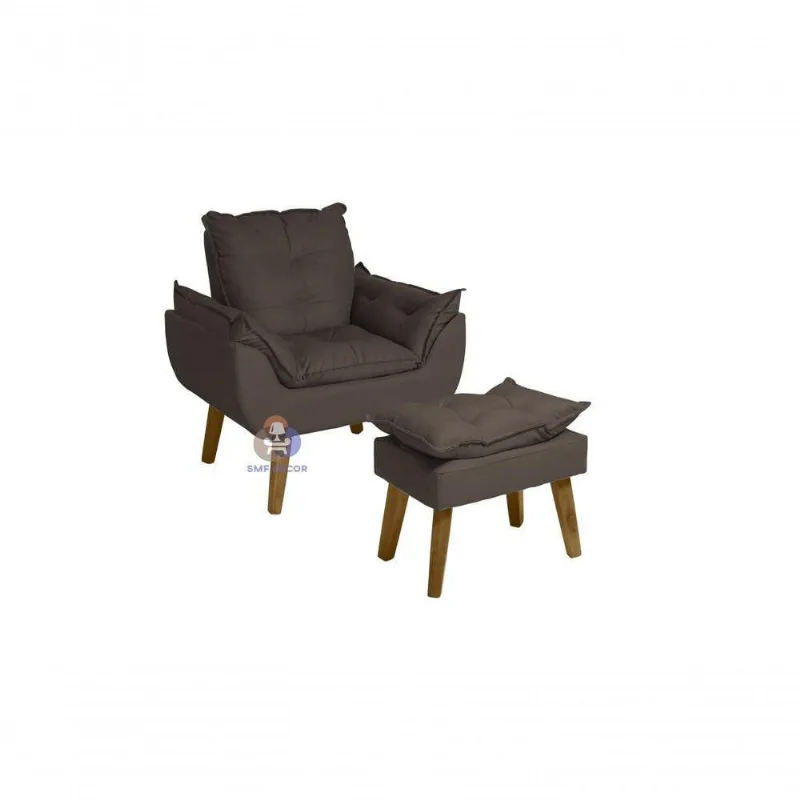 Poltrona Opala E Puff Marrom Smf Decor