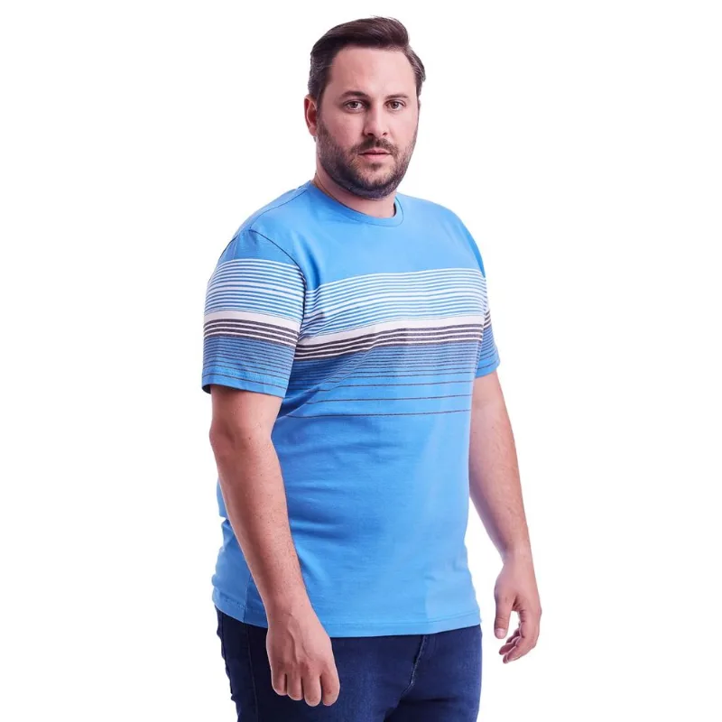 Camiseta Manga Curta Malha Slim Fit - Azul Celeste / Cinza Grafite SGG