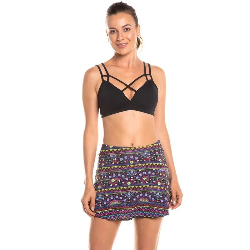 Top fitness strappy bra, alças finas e bojo removível preto