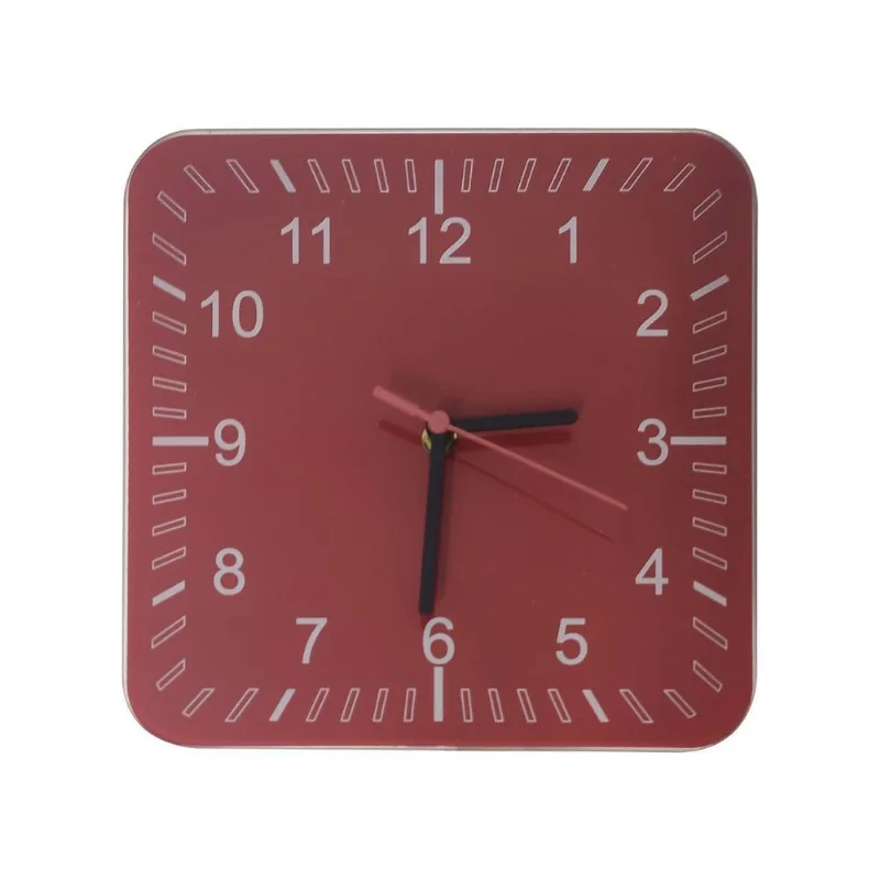 Relógio De Parede Cozinha Quadrado Vidro Vermelho 25Cm