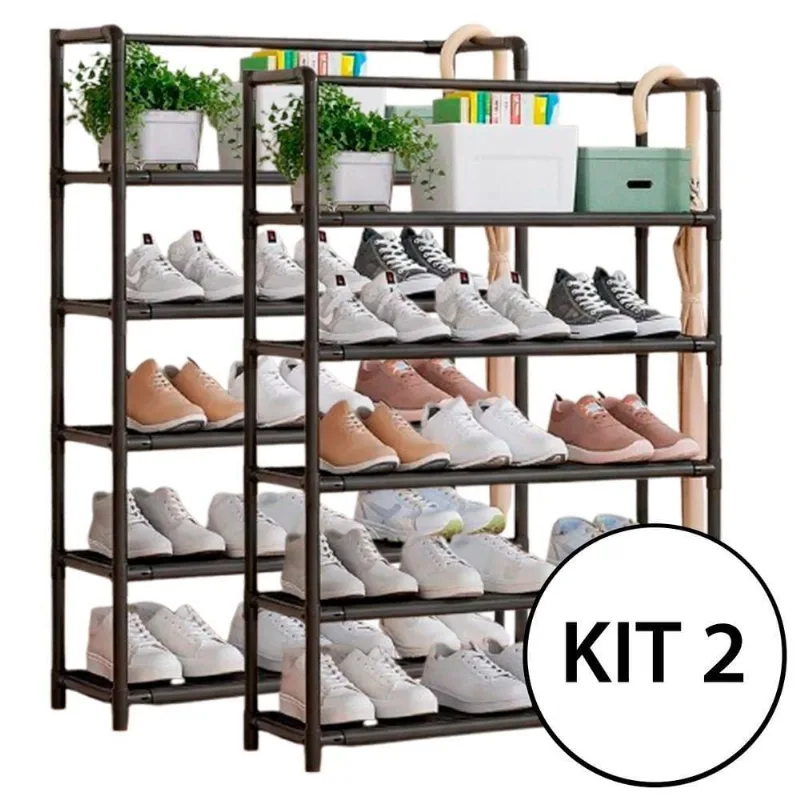 Kit 2 Estantes Prateleira Multiuso Organizadora 5 Andares Sapateira Metal Plástico e Tnt Casa Chick