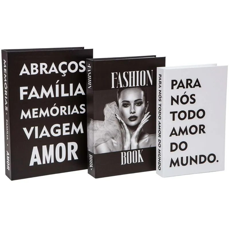 Kit 3un Caixa Porta Objeto Livro Fake Decorativo - Book