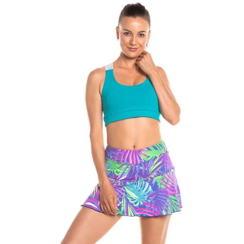 Shorts Saia Godê com Barra de Silicone estampado folhagem roxa