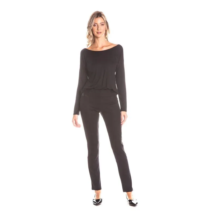 Blusa Manga Longa Costas Cruzada em Viscolycra Preto