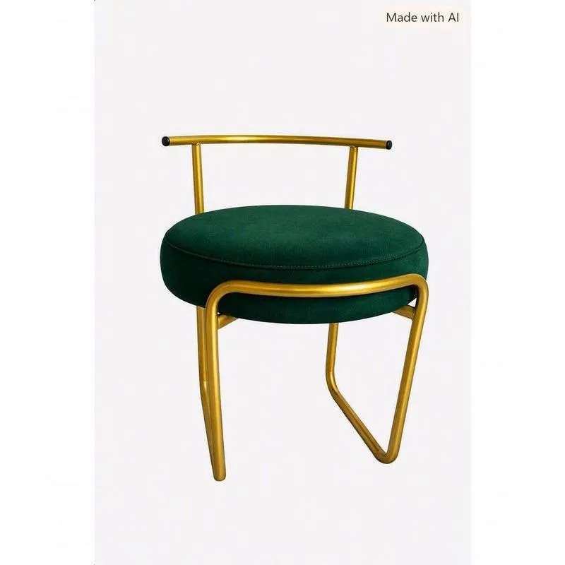 Banqueta Glamour Decorativa Em Veludo Com Base De Metal Verde SMF Decor