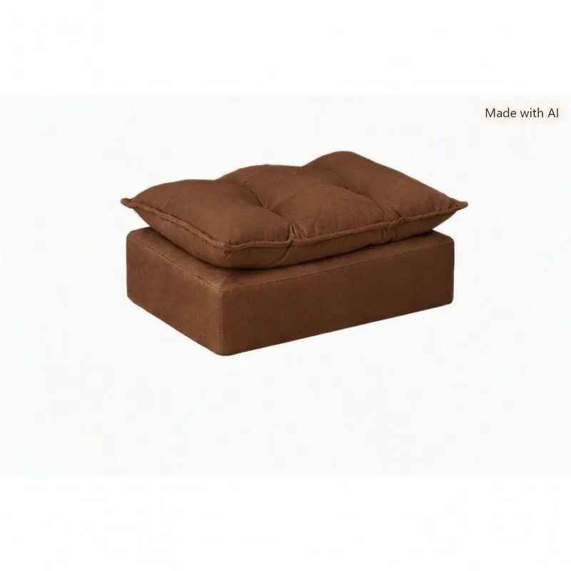 Puff Baixo Glamour Opala Madeira Suede Marrom SMF Decor