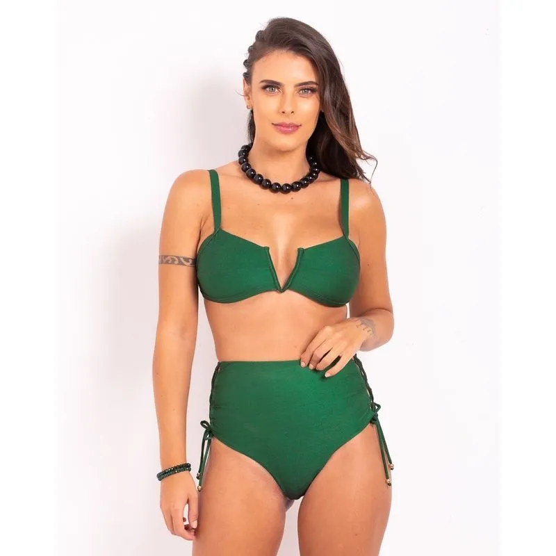 Biquíni Top Praia Bojo com Manta Decote V e Alça Reta Shantung Peter Pan