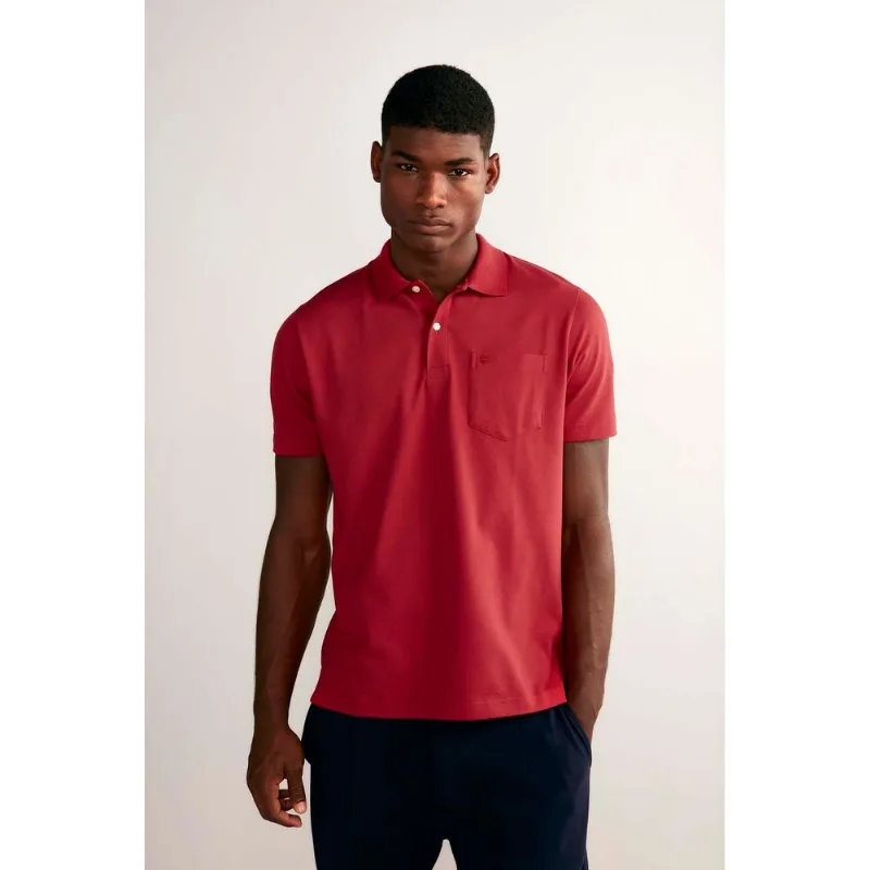 Polo Manga Curta com Bolso Piquet Classic Fit - Vermelho SXGG
