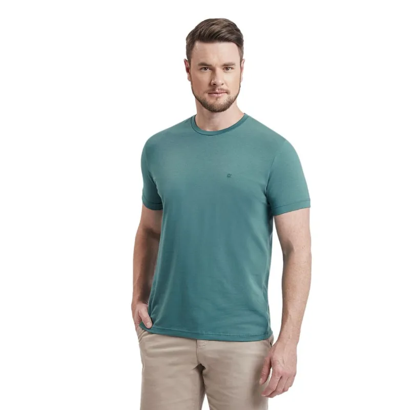 Camiseta Manga Curta Malha Básica Slim Fit - Verde Jade M