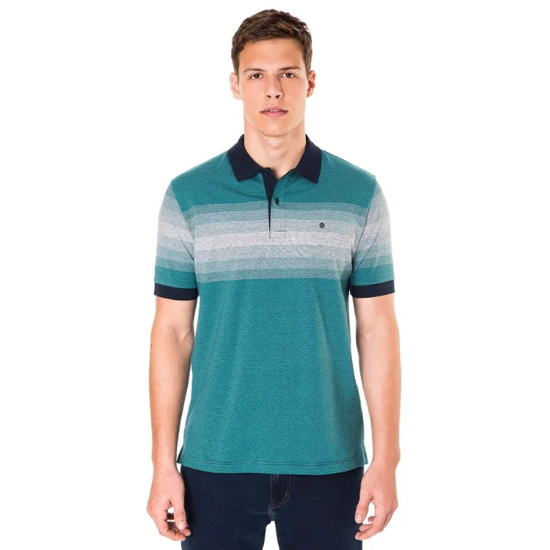 Polo Manga Curta Malha Classic Fit - Azul Marinho / Verde Claro GG