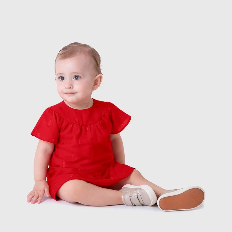Vestido Manga Curta Malwee Plumete Com Detalhes Brilhosos Feminino - Vermelho 16 / Menina