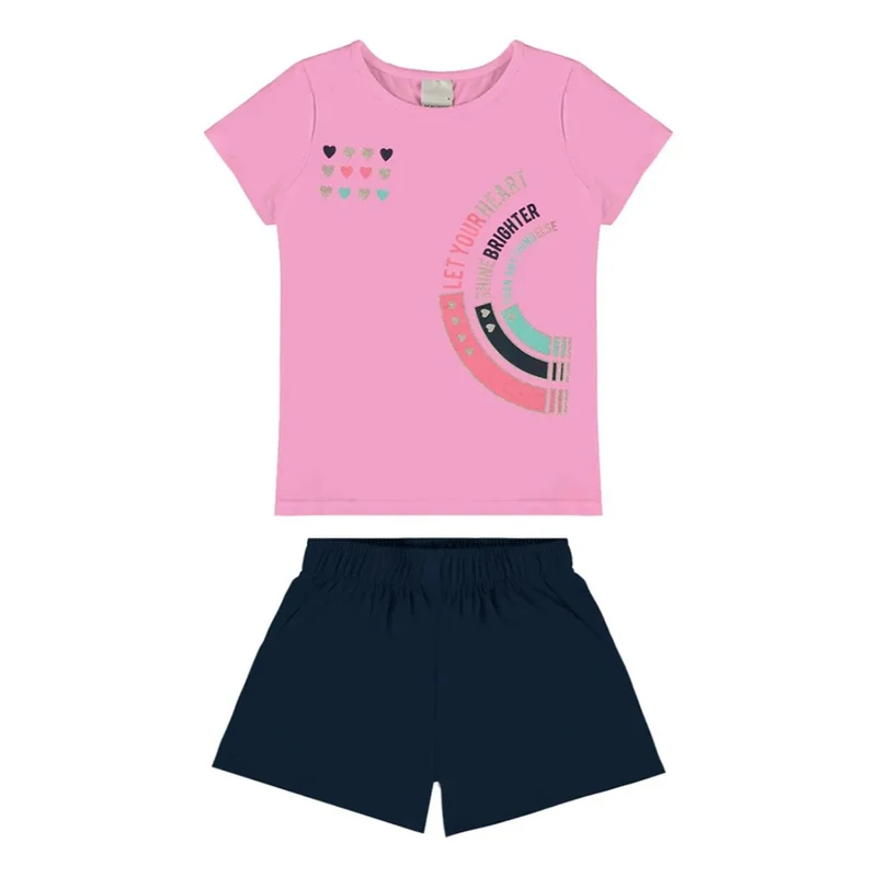 Conjunto Camiseta Manga Curta e Shorts Malwee Let Your Heart Feminino - Rosa Neon 06 / Menina