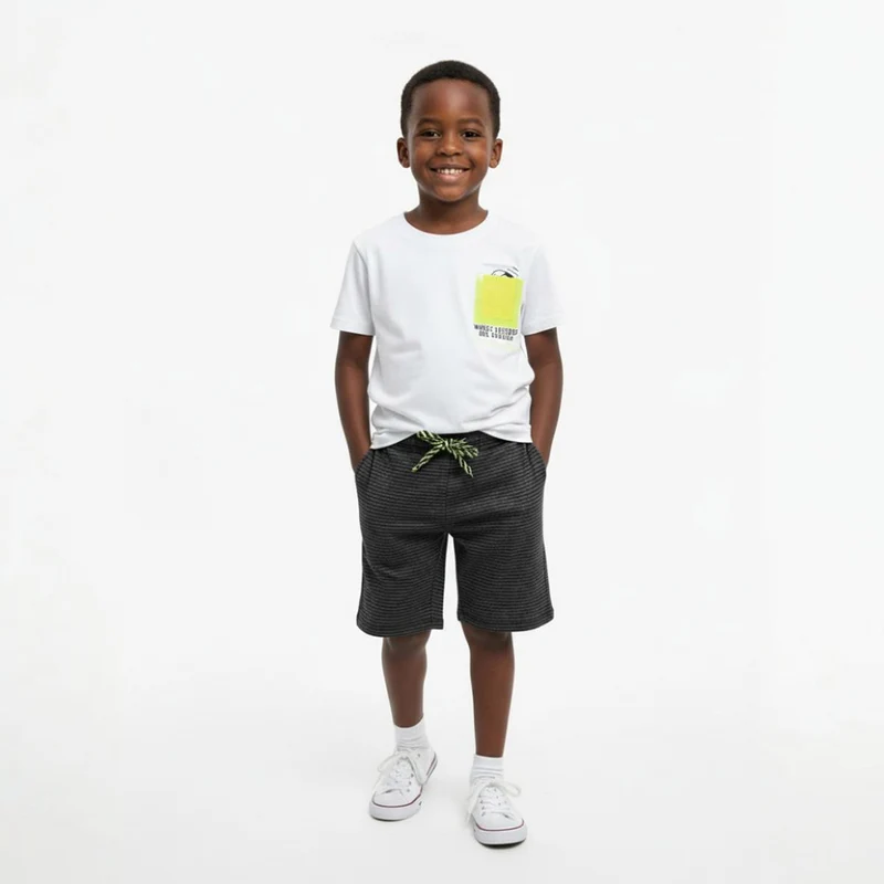 Conjunto Manga Curta e Bermuda Tileesul Masculino 08 / Menino / Branco/Preto