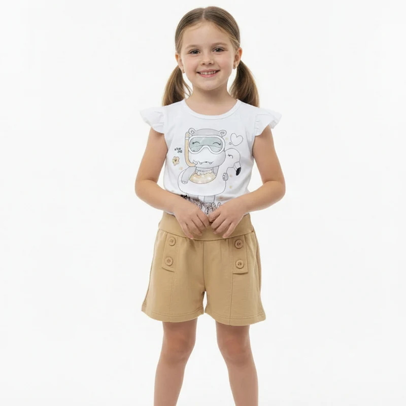 Conjunto Blusa E Shorts Tileesul Pool Party Feminino 2 / Menina / Branco/Bege