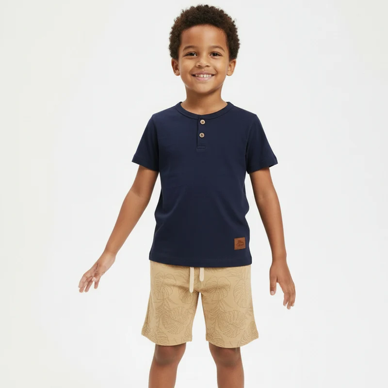 Conjunto Manga Curta e Bermuda Tileesul Masculino 01 / Menino / Marinho/Bege