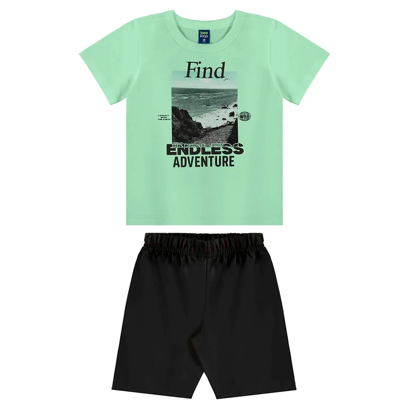 Conjunto Camiseta Manga Curta e Bermuda Moletom Beeloop Masculino 04 / Menino / Verde
