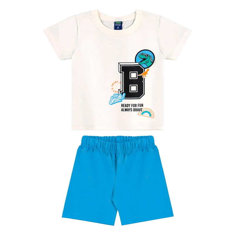 Conjunto Camiseta Manga Curta e Bermuda Moletom Beeloop Masculino 08 / Menino / Branco