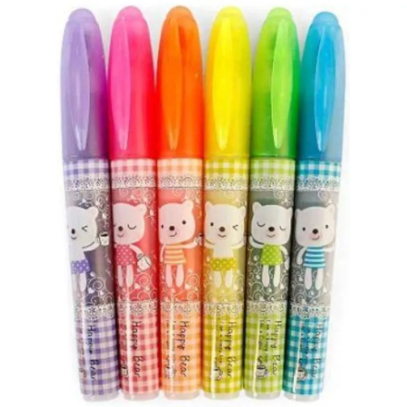 Kit Com 6 Canetas Marca Textos Cores Neon Jumbo Ursinhos