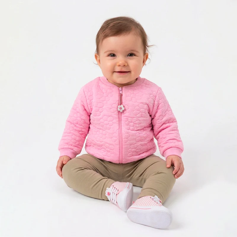 Jaqueta Bomber Matelassê Flores Rosa Bygus Feminina M