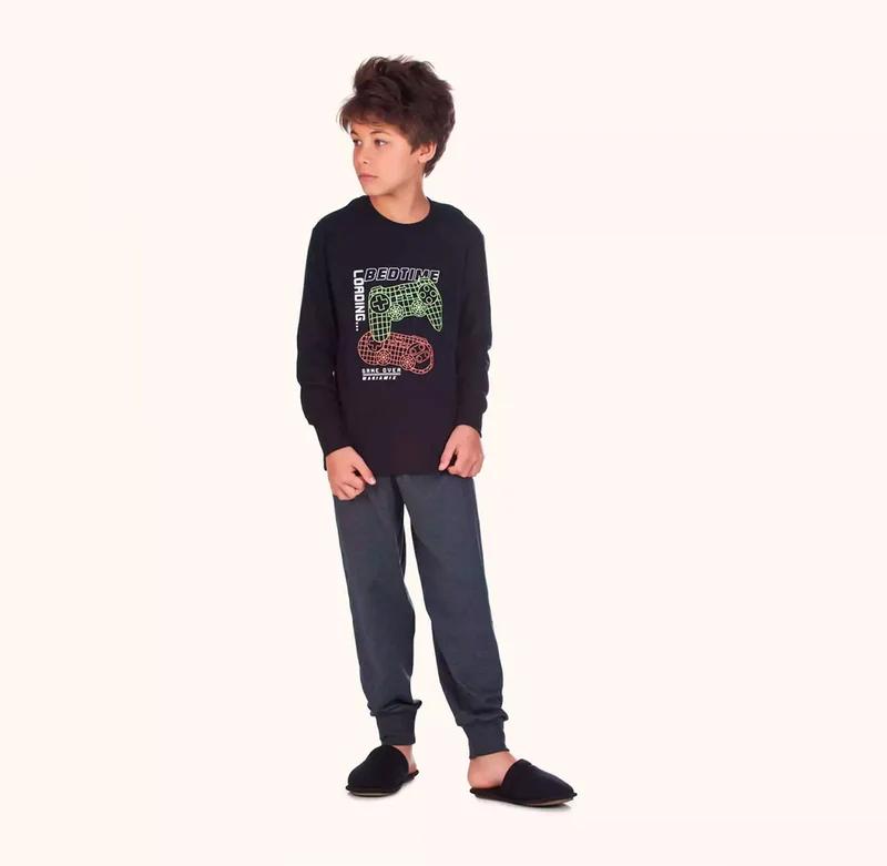 Pijama Manga Longa com Estampa Masculina Magiamix - Preto 14