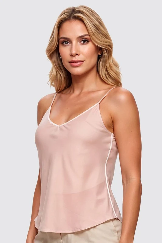 Blusa Regata Com Decote V Detalhe Contrastante ROSA CLARO / 38