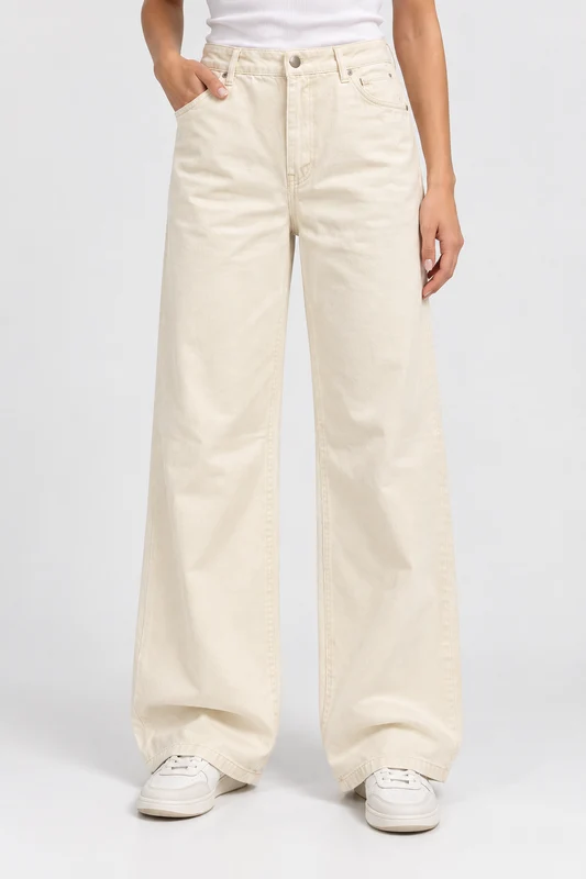 Calça Jeans Wide Leg Max Denim Feminino - Areia 44