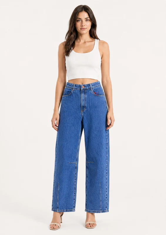 Calça Jeans Barrel Feminina Max Denim - Azul 42