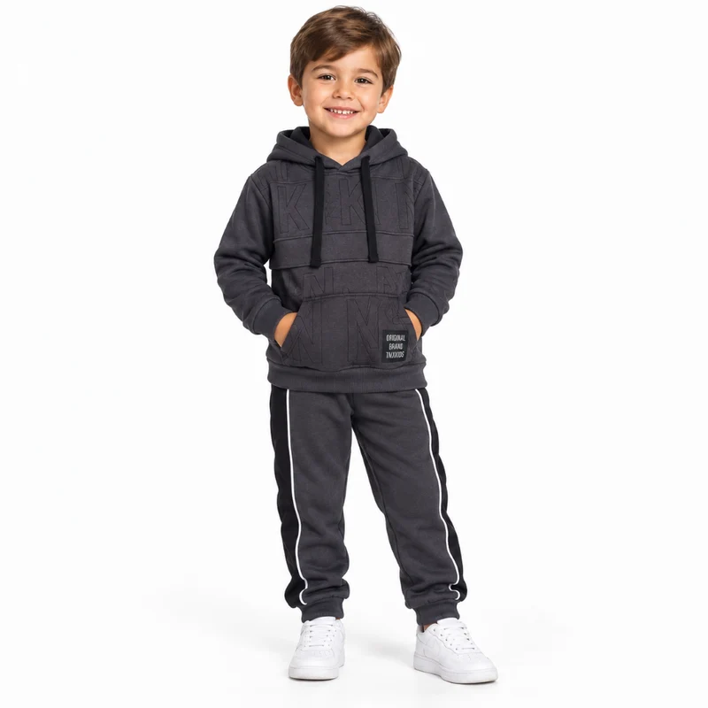 Conjunto Blusa e Calça Moletom Recortes Infantil Unissex TMX Kids&Teens - Chumbo/Preto 1