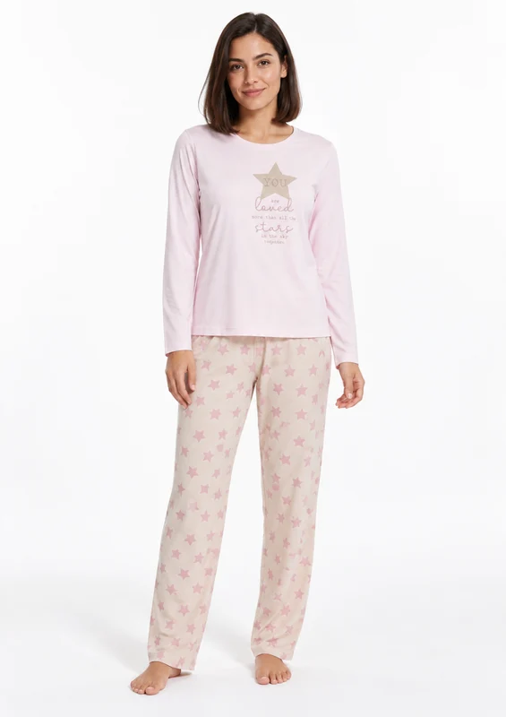Pijama Algodão Blusa Rosa e Calça Estampada com Estrelas Feminino Magiamix - Rosa G