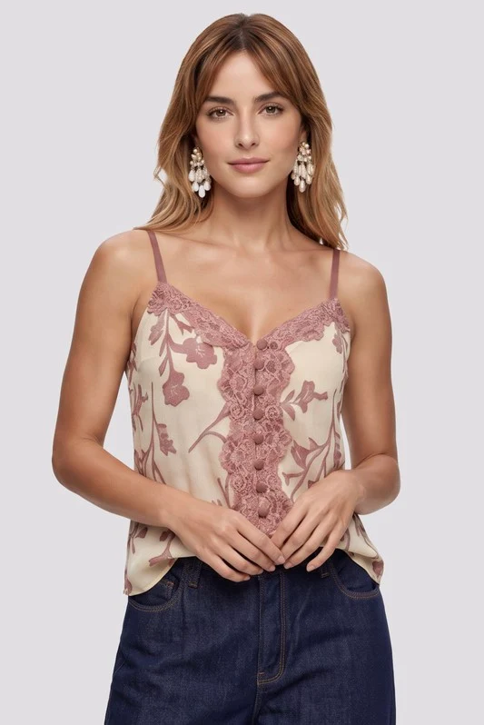 Blusa Regata Com Renda Aplicada ESTAMPADO / 44