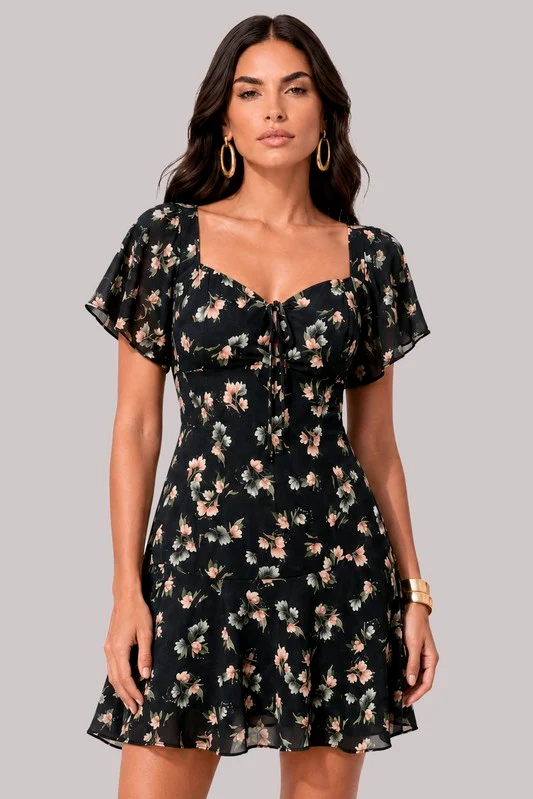 Vestido Curto Com Laco E Reortes Com Babados ESTAMPADO / 36