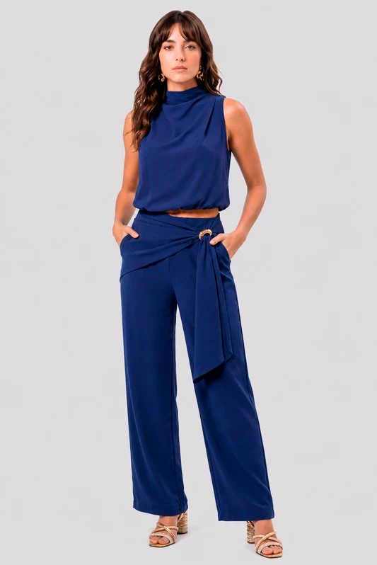 Conjunto Blusa Balone C Gola Alta E Calca C Lenco AZUL ROYAL / 42
