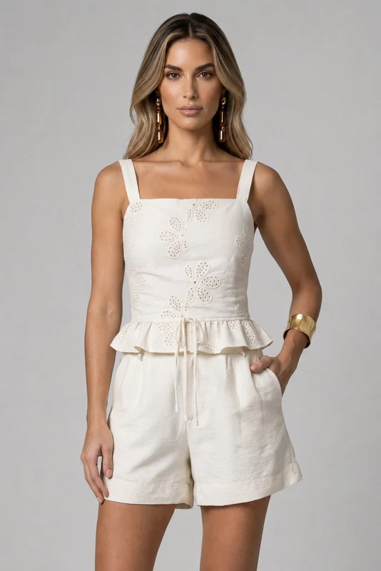 Blusa Semicropped Com Babados NATURAL / 46