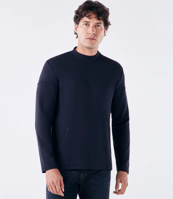Moletom Casual Gola Média Azul Azul / XG